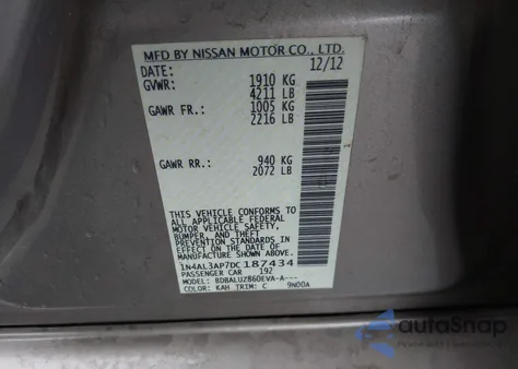 2013 Nissan Altima 2.5 Sv from USA, damaged, VIN 1N4AL3AP7DC187434